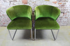 Set van 2 midcentury lounge fauteuiltjes, Chroom / Groen velours