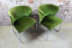 Set van 2 midcentury lounge fauteuiltjes, Chroom / Groen velours