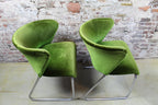 Set van 2 midcentury lounge fauteuiltjes, Chroom / Groen velours