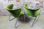 Set van 2 midcentury lounge fauteuiltjes, Chroom / Groen velours