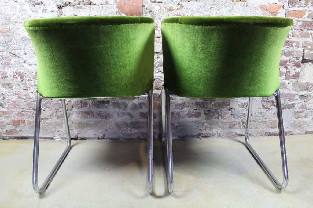 Set van 2 midcentury lounge fauteuiltjes, Chroom / Groen velours