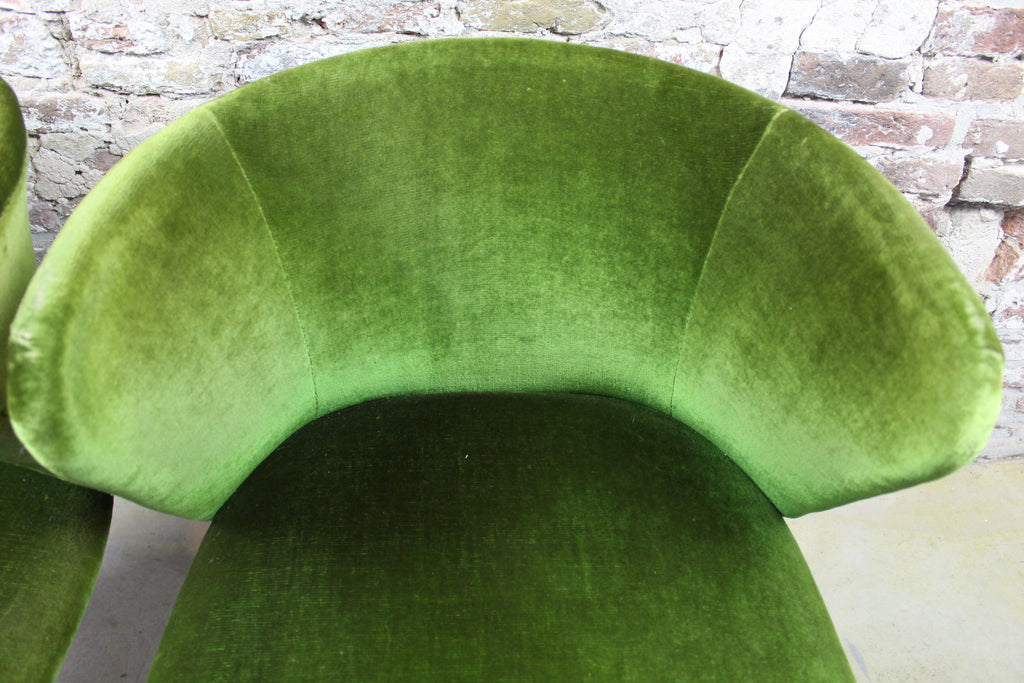 Set van 2 midcentury lounge fauteuiltjes, Chroom / Groen velours