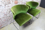 Set van 2 midcentury lounge fauteuiltjes, Chroom / Groen velours