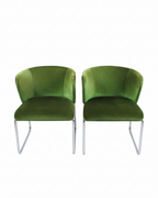 Set van 2 midcentury lounge fauteuiltjes, Chroom / Groen velours
